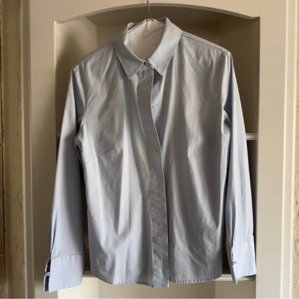 Mango Light Blue Button-Up Shirt office